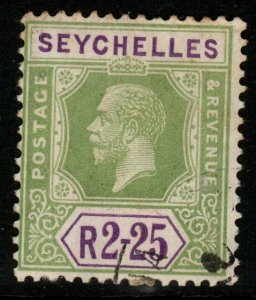 SEYCHELLES SG96 1918 2r25 YELLOW-GREEN & VIOLET USED WASHED