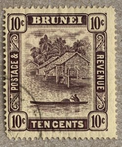 Brunei 1937 10c violet on yellow,  used. Scott 54, CV $32.50.   SG 73