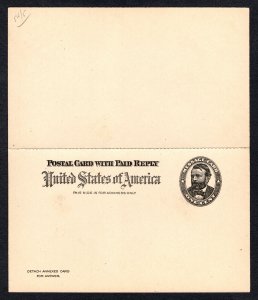 US 1898 1¢ Post and 1¢ Stamp Reply Card #UY3 Mint CV $67.50