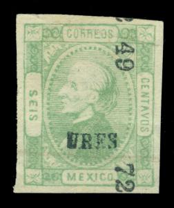 MEXICO 1872  Hidalgo  6c green - URES - 49  72 consg.  Scott # 93 mint MH