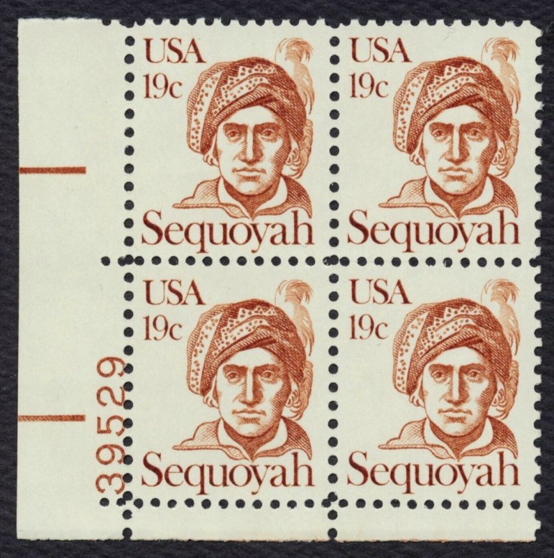 #1859 19c Sequoyah, Plate Block [39529 LL] Mint **ANY 5=FREE SHIPPING**
