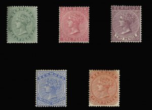 Bermuda #18/24 Cat$67, 1893-1904 Victoria, 1/2p-4p, five values (without 2p b...