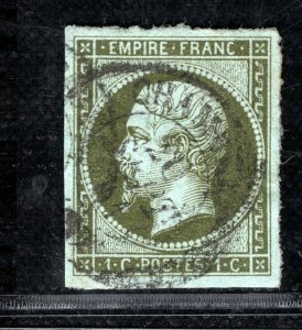 FRANCE Classic Scott.12a 1c Bronze Green NAPOLEON Used 1861 CDS c$67++ PURPLE128