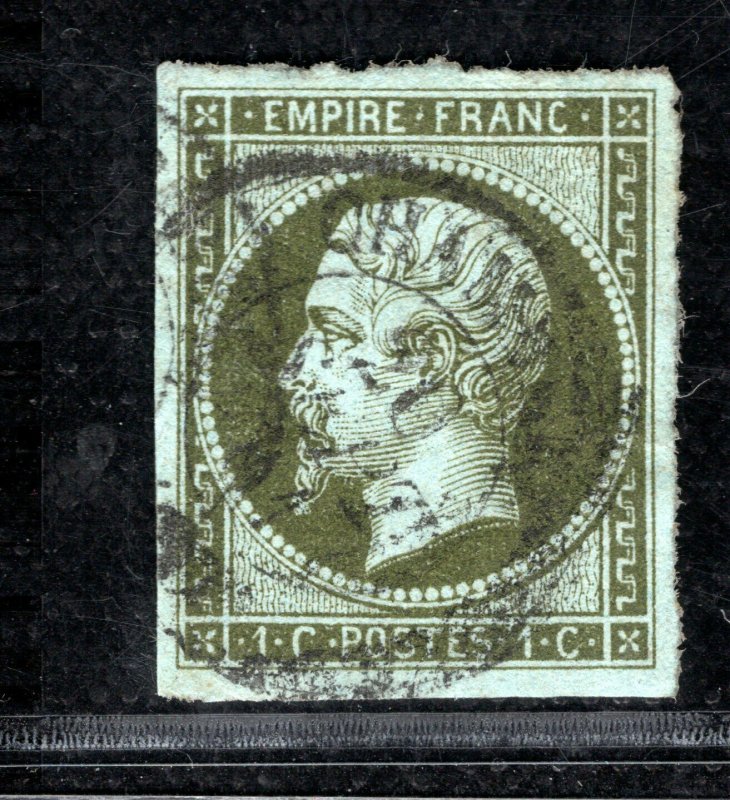 FRANCE Classic Scott.12a 1c Bronze Green NAPOLEON Used 1861 CDS c$67++ PURPLE128