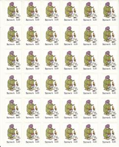 Denmark MNH Scott #1569 Sheet of 36 8k Woman feeding duck People in Winter