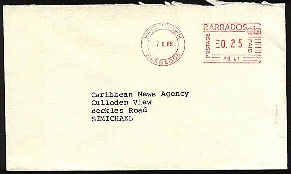 BARBADOS 1985 local cover 25c meter - PB41 Barclay's Finance...............23995