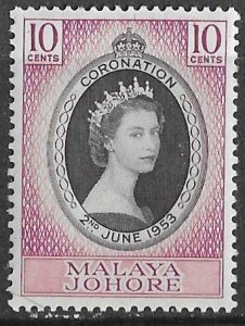 Malaya-Johore  # 155  QE II Coronation 1953 (1)  LH Unused