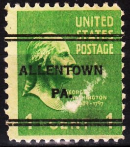USA Precancels PA 1938 Sc804 1c Washington. ALLENTOWN / PA.
