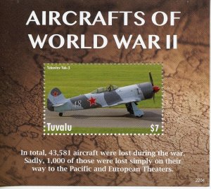 TUVALU 2022 AIRCRAFTS OF WORLD WAR II SOUVENIR SHEET  MINT NEVER HINGED