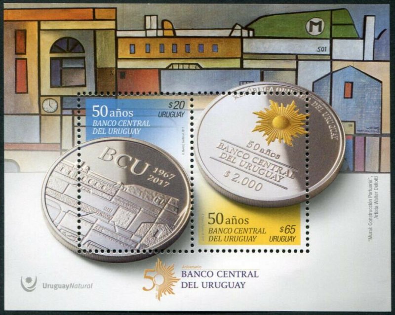 HERRICKSTAMP NEW ISSUES URUGUAY Sc.# 2600 50 Years Central Bank S/S