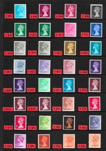 Machin X-Series collection,  x841 - x994, 107 stamps in total, in SG order, MNH
