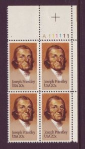 1983 Joseph Priestley Plate Block Of 4 20c Postage Stamps, Sc# 2038, MNH, OG