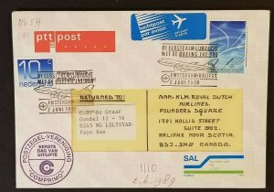 1989 Lelystad Netherlands Halifax Nova Scotia Canada Airmail First Flight Cover