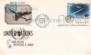 United Nations 1963 FDC Sc UXC4 Artcraft Cachet UN Air Mail Postal Card