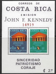 COSTA RICA 1965 JOHN F KENNEDY Perf. Souvenir Sheet Sc C420a MNH