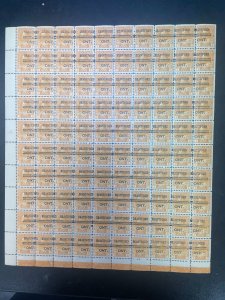 Canada #105f Very Fine Never Hinged Lathework D Sheet Of 100 Die I Dry Printing