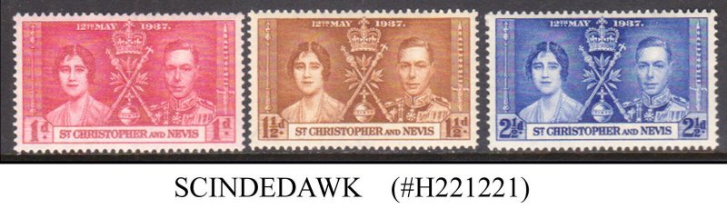 ST. CHRISTOPHER & NEVIS - 1937 KGVI CORONATION - 3V - MINT NH