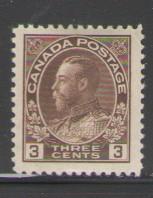 Canada Sc 108 1918 3 cent brown George V Admiral issue stamp mint