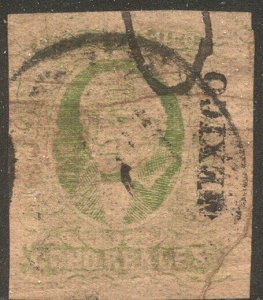 MEXICO #12 Used w/ Cert - 1861 8r Green / Red Brown