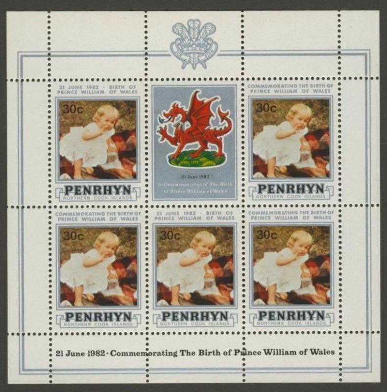 Penrhyn Island 200-4 sheet MNH Princess Diana 21st Birthday, Royal Baby o/p