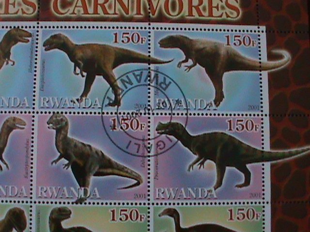 RWANDA-2001-16 DIFFERENT WORLD FAMOUS DINOSAURES CTO LARGE SHEET VERY FINE