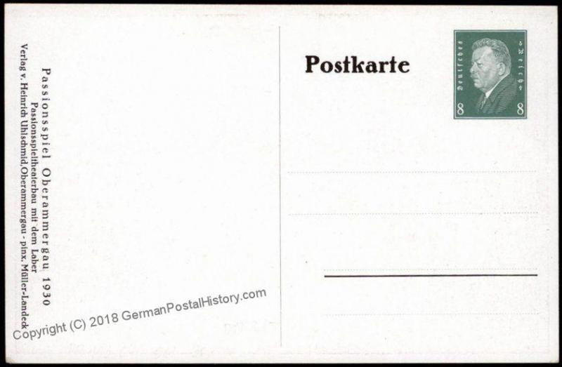 Germany 1930 Oberammergau Bavaria Passionspiel Private GSK Postal Card Cov 68576