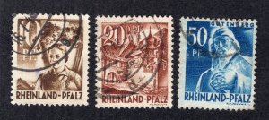 Germany Rhine Palatinate 1948 10pf, 20pf, 50pf, Scott 6N19, 6N23, 6N26 used