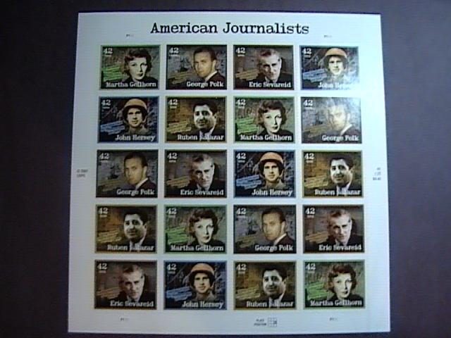 U.S.# 4248-4252(4252a)-MINT/NH--PANE OF 20---AMERICAN JOURNALISTS---2008