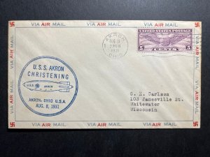 1931 USA Zeppelin Cover Akron OH to Whitewater WI USS Akron Christening 2