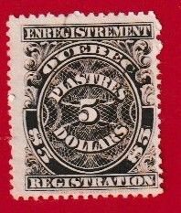 CANADA QUEBEC 1912 $5 REGISTRATION - USED