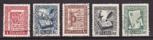 1953 Iceland Ísland Sc #278-82 Letter writing manuscript - Used set