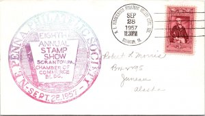 US SPECIAL EVENT CACHETED COVER N.E. PENNA PHILATELIC SOCIETY SHOW SCRANTON 1957