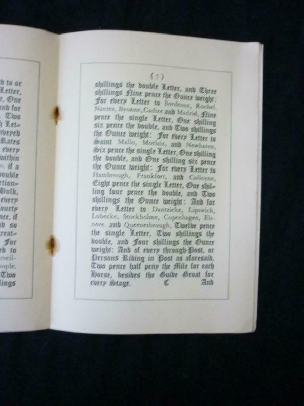 AN ACT FOR THE SETLING OF THE POSTAGE OF ENGLAND SCOTLAND & IRELAND 1657 REPRINT