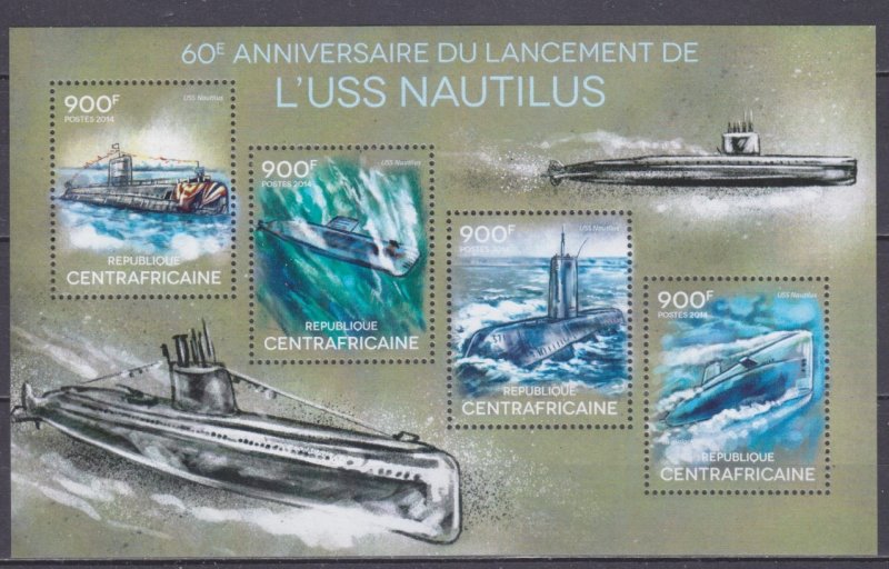 2014 Central African Republic 4845-48KL 60 years of the Nautilus submarine 16,00