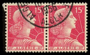 ALGERIA Sc 265 VF/USED PAIR -1955 15f Marianne  Nice CDS Cancel over both stamps