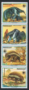 Paraguay 2252 ad strip, MNH. Michel  4225-4228. WWF-1988. Endangered animals.