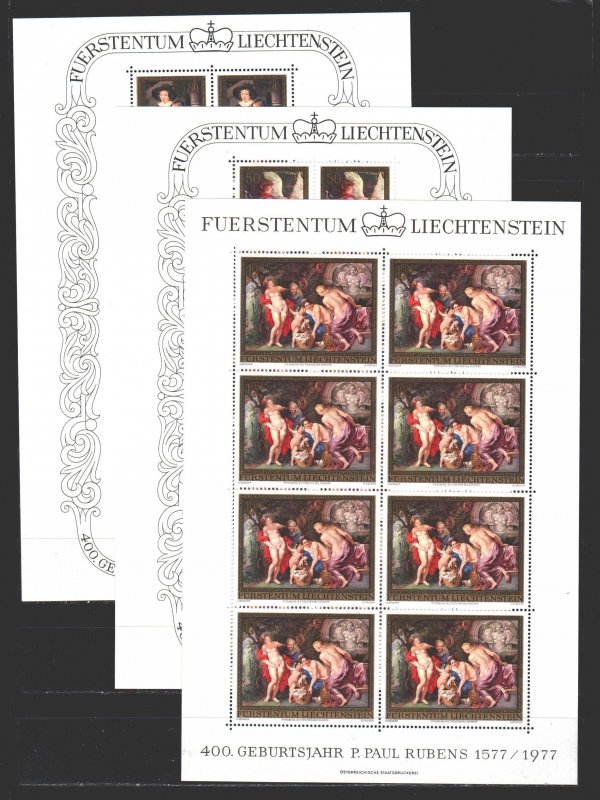 Liechtenstein. 1977. Small sheet 655-57. Rubens, nude painting. MNH.