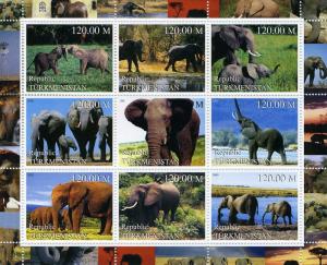 Turkmenistan 2000 ELEPHANTS Sheetlet (9) Perforated MNH