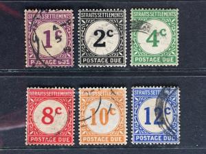 1924-26 Straits Settlements Postage Due 6V Set Used SG#D1-D6 M1669C