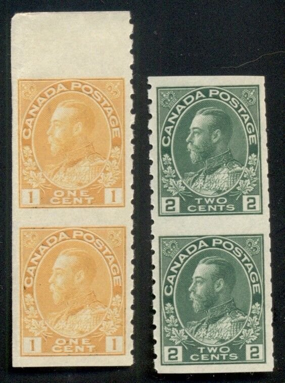CANADA #126a, 128a 1¢ & 2¢ Admiral, vertical pairs imperf between, og, NH, VF,