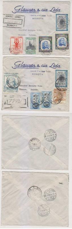 COLOMBIA 1955-56 TWO R-AIR COVERS TO BIENNE, SWITZERLAND RATED 1.76P VF 