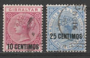 GIBRALTAR 1889 QV 10 CENTIMOS AND 25 CENTIMOS OVERPRINT USED