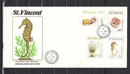 St. Vincent, Scott cat. 666-669. Sea Horse & Marine Life issue. First day cover.