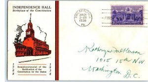 1938 Constitution Ratification 3c purple Sc 835-2 FDC with Linprint cachet