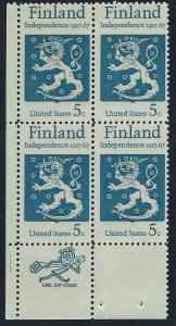 US # 1334 Zip Block, Finland, M-DG*-