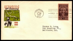 Scott 897 3 Cents Wyoming - Torkel Gundel FDC - Typed Address - Planty 897-9