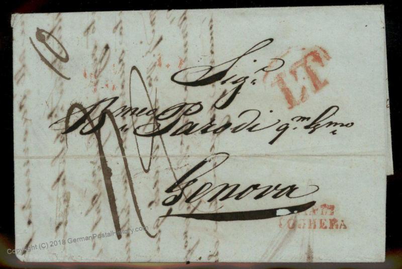 Turkey 1842 Genova Italy Disinfected Cholera Pest Cover Constantinople 91915