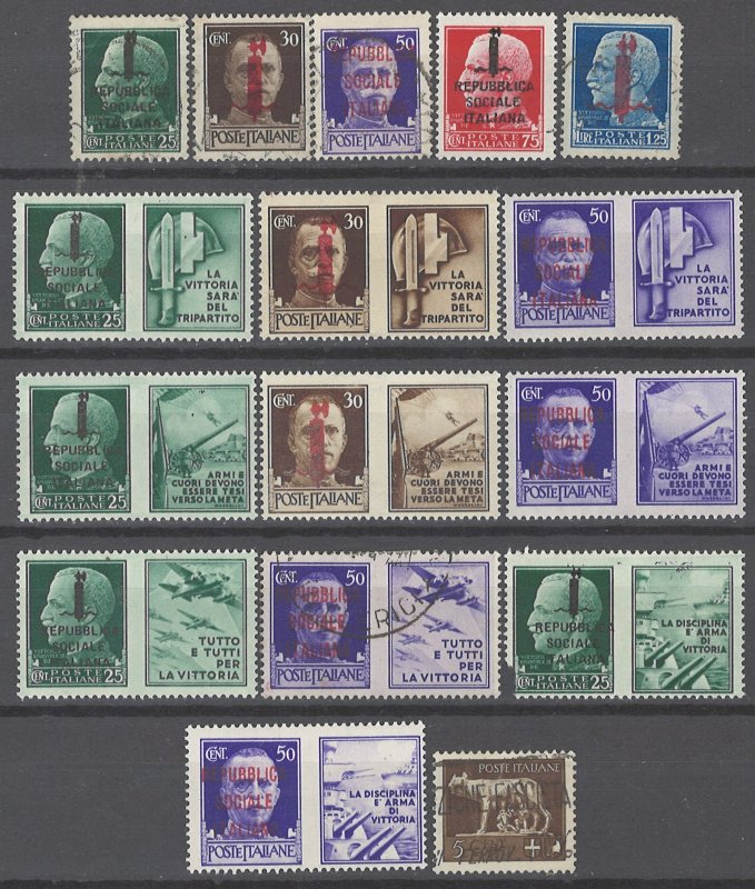 COLLECTION LOT # 2102 ITALY SOCIAL REPUBLIC 16 STAMPS 1944