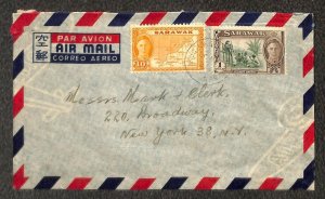 SARAWAK 192 & 195 STAMPS MARKS & CLERK KUCHING AIRMAIL COVER 1955