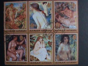 AJMAN 1972 WORLD FAMOUS NUDE ARTS PAINTING BY FAMOUS PAINTERS CTO BLOCK VF